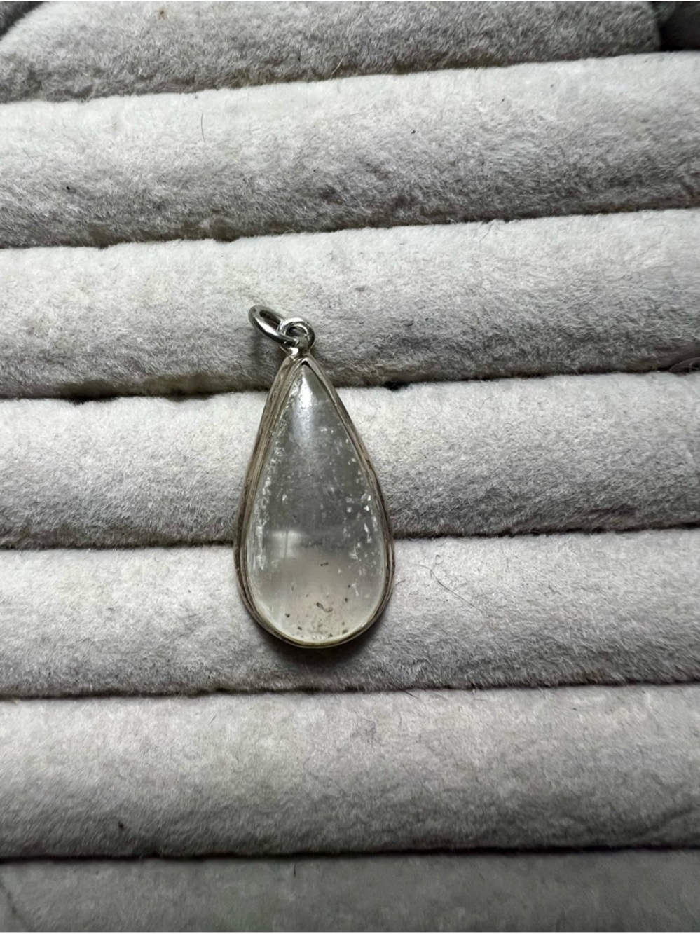Selenite Teardrop Pendant Necklace - Minimalist Silver Setting